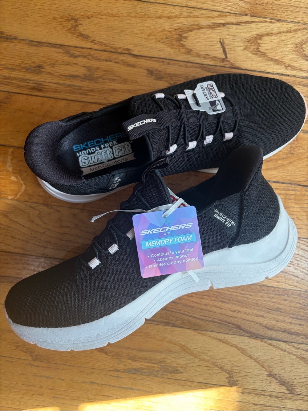 Skechers Black Knit Slip-On Athletic Sneakers with White Sole - Picture 2 of 4